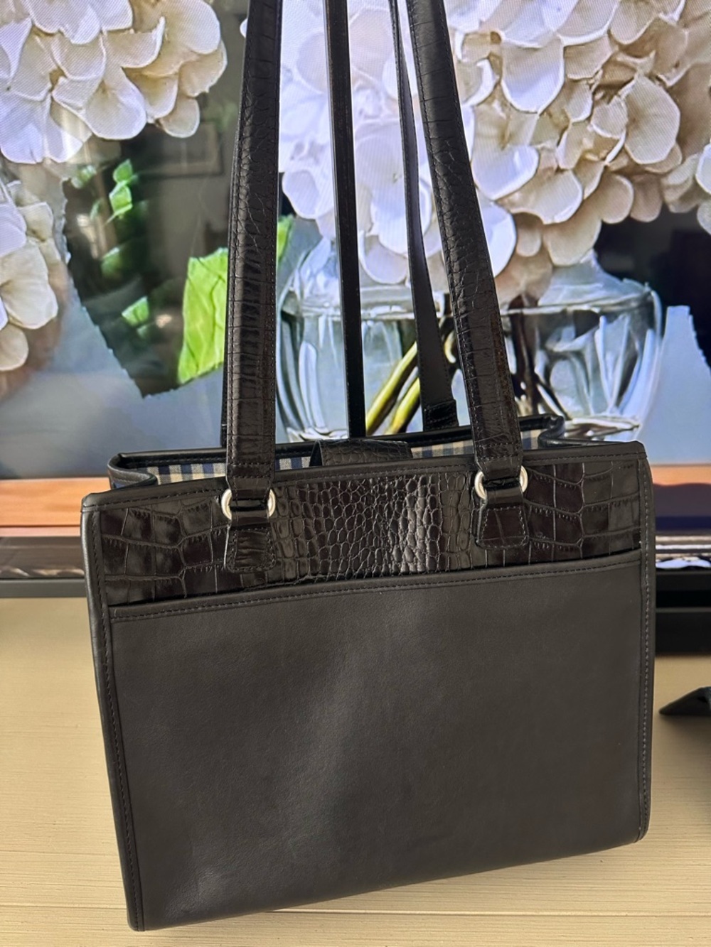 Brighton💙 “Lindsay “ Dark Blue Denim!Black Croc/Leather Tote & Wallet- Vintage - Picture 4 of 13